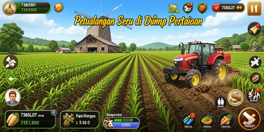 Screenshot seru menampilkan gameplay pertanian di 738SLOT.