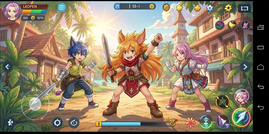 Screenshot gameplay LKOPEN menunjukkan aksi pertarungan karakter Anime.